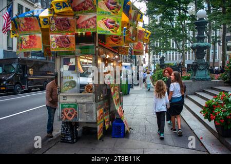 Hot Dog Stand im Bryant Park, Manhattan, New York City, New York State, USA Stockfoto
