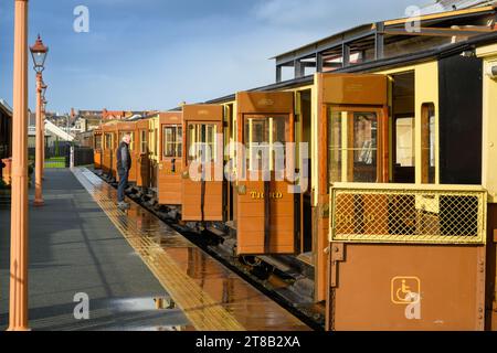 Fahrzeuge der dritten Klasse bei der Vale of Rheidol Railway, Aberystwyth, Nordwales Stockfoto