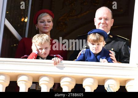 Monaco National Day 2023 MONACO, 19. NOVEMBER: Prinzessin Charlene von Monaco, Prinz Jacques von Monaco, Prinzessin Gabriella von Monaco und Prinz Albert II. Von Monaco nehmen am Monaco National Day 2023 am 19. November 2023 in Monaco Teil, Copyright: XNewsxPicturesx Royal Monaco Day 1251 Credit: Imago/Alamy Live News Stockfoto