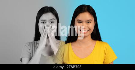 Asiatische Frau Mit Down-Syndrom Mit Stimmungsschwankungen Stockfoto