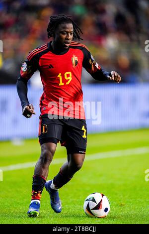 Brüssel, Belgien November 2023. BRÜSSEL, BELGIEN - 19. NOVEMBER: Johan Bakayoko aus Belgien spielt mit dem Ball während des Spiels der Gruppe F - UEFA EURO 2024 Europa-Qualifikation zwischen Belgien und Aserbaidschan am 19. November 2023 im King Baudouin Stadion in Brüssel. (Foto: Joris Verwijst/BSR Agency) Credit: Orange Pics BV/Alamy Live News Stockfoto