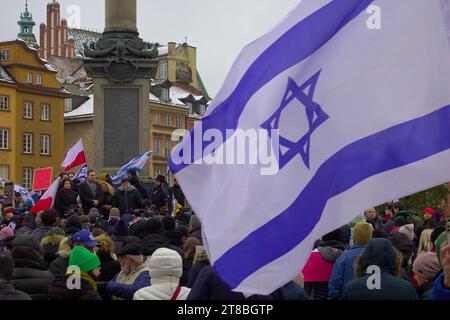 Warschau, Polen. November 2023. Eine israelische Solidaritätskundgebung, organisiert von der israelischen Botschaft. (Kreditbild: © Hubert Mathis/ZUMA Press Wire) NUR REDAKTIONELLE VERWENDUNG! Nicht für kommerzielle ZWECKE! Stockfoto