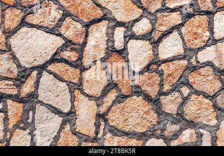 Natursteinfragmente Wandstruktur als Hintergrund, Gebäude Fassadenmuster Stockfoto