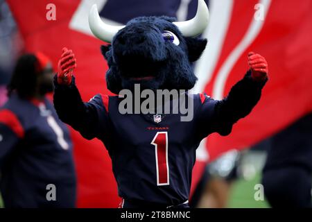 Houston, Texas, USA. November 2023. Toro, das Maskottchen der Houston Texans, tritt vor dem Spiel zwischen den Houston Texans und den Arizona Cardinals am 19. November 2023 im NRG Stadium in Houston auf. (Kreditbild: © Erik Williams/ZUMA Press Wire) NUR REDAKTIONELLE VERWENDUNG! Nicht für kommerzielle ZWECKE! Quelle: ZUMA Press, Inc./Alamy Live News Stockfoto