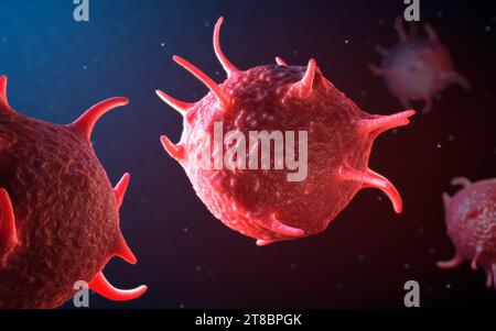 Aktivierte Thrombozyten, auch Thrombozyten genannt, die für die Heilung und den Verschluss von Wunden verantwortlich sind - 3D-Illustration Stockfoto