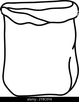 Vektor-Handwerk Papiertüte für Brot und Produkte. Strichgrafik-Symbol. Handgezeichnete Abbildung. Moderne, einfache Kritzelei. Illustration zum Lebensmittelgeschäft. Stock Vektor