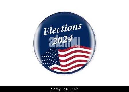 2024 Abzeichen oder Pin für die Präsidentschaftswahl. US, USA, amerikanische Wahl, Wahlzeichen. Stock Vektor