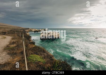 Wanderweg entlang der Küste am Point Buchon Overlook im Montana de Oro State Park, kalifornische Küste Stockfoto