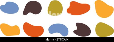 Kollektion abstrakter organischer Formen. Set mit unregelmäßigen flüssigen Formen. Bunte Amöbenbläschen, Flecken, Tropfen oder Flecken bündeln sich. Verschiedene Designelemente für Etiketten, Aufkleber, Banner, Etiketten, Collagen. Vektorpaket Stock Vektor