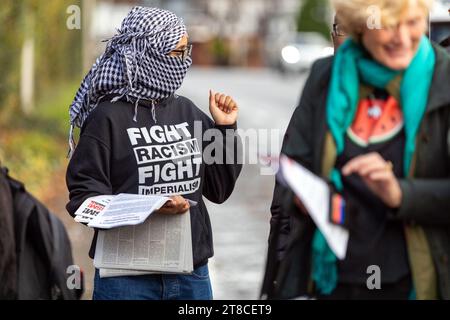 Snaresbrook Crown Court, London, Großbritannien. Dienstag, 14. November 2023. Der sechswöchige Prozess gegen acht Angeklagte, bekannt als Elbit Eight, läuft wegen Anklage, einschließlich Verschwörung zur Begehung von strafrechtlichen Schäden, Verschwörung zum Einbruch und Verschwörung zur Erpressung für drei Angeklagte. Der Fall betrifft Maßnahmen gegen Elbit Systems, einen der größten israelischen Waffenhersteller im Vereinigten Königreich. Stockfoto