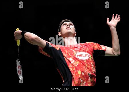 Kumamoto, Japan. November 2023. Viktor Axelsen (DEN) Badminton : Kumamoto Masters Japan 2023 Männer im Einzelspiel beim Kumamoto Prefectural Gymnasium in Kumamoto, Japan. Quelle: AFLO SPORT/Alamy Live News Stockfoto