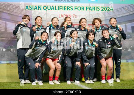 Japan Team Group, 19. NOVEMBER 2023 - Rugby : Asiatische Frauen Qualifikation für Paris 2024 Medaillenzeremonie im YODOKO Sakura Stadium während des Asia Rugby Regional Qualifying Japan 7s in Osaka Japan. Quelle: SportsPressJP/AFLO/Alamy Live News Stockfoto