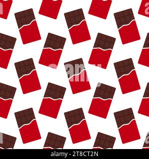 Nahtloses Muster mit roten Schokoladentafeln. Zeichentrickstil. Vektor-Hintergrund flach. Stock Vektor