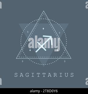 Sternzeichen des Sagittarius zodiac. Horoskop-Ikone im minimalistischen Boho-Stil. Mystische Vektordarstellung. Spirituelle Tarotkarte. Handgezeichnete Magie Stock Vektor