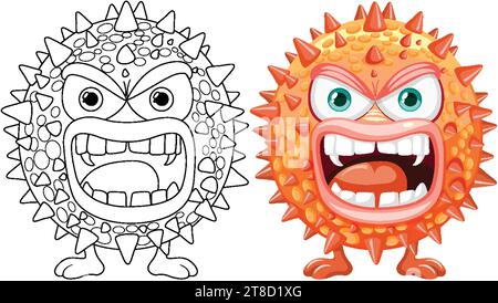 Ausmalseite Umriss eines spitzenartigen Comic-Monsters Stock Vektor