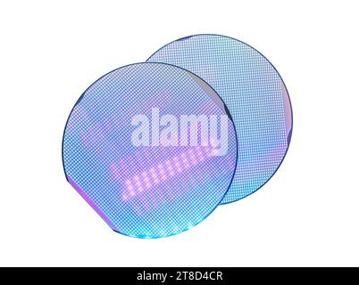 Halbleiter-Wafer-Scheibe aus weiß isoliertem Silizium Stockfoto