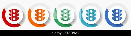 Ampelvektor-Symbolsatz, flaches Design farbenfrohe runde Symbole in 5 Farboptionen für Webdesign und mobile Anwendungen Stock Vektor