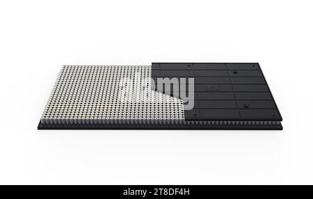 3D-Rendering-Batterie für Elektrofahrzeuge oder Paket mit Lithium-Ionen-Batteriezellen-Modul Stockfoto