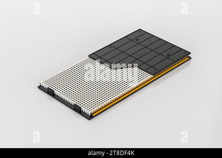 3D-Rendering-Batterie für Elektrofahrzeuge oder Paket mit Lithium-Ionen-Batteriezellen-Modul Stockfoto