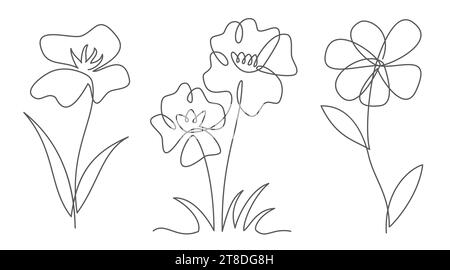 Blumen eine Strichzeichnung isoliert auf weißem Hintergrund Stock Vektor