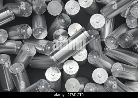 3D-Rendering-Gruppe von Alkali- oder wiederaufladbaren Batterien Stockfoto