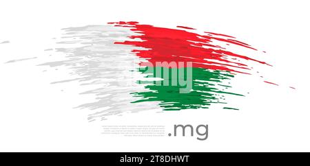 Madagaskar-Flagge. Pinselstriche, Grunge. Streifenfarben der madagaskar-Flagge auf weißem Hintergrund. Vektordesign nationales Poster, Vorlage, Ort Stock Vektor