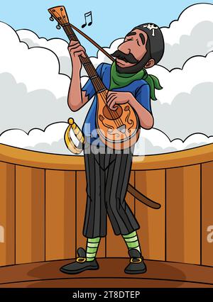 Pirat mit Gitarre farbige Cartoon Illustration Stock Vektor