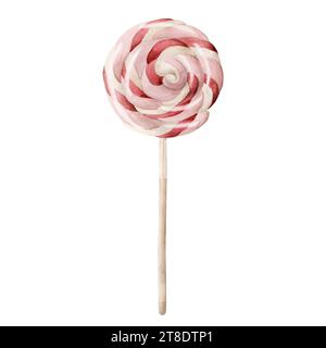 Lutscher mit Weihnachtsbonbons. Aquarellillustration, isoliert auf weißem Hintergrund. Symbol der Weihnachtsfeiertage, 2024 Jahre. Stockfoto