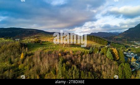 Luftbeschaulichkeit: Norwegische Berge und Walddach Stockfoto