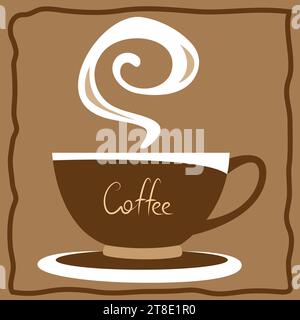 Braune Kaffeetasse auf braunem Hintergrund Retro-Poster-Vektor-Illustration Stock Vektor