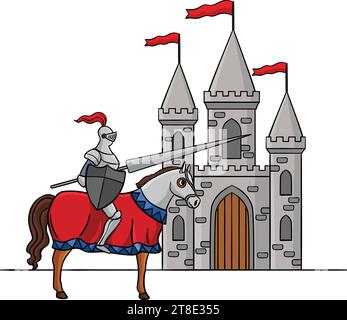 Ritter reiten Pferd vor einem Castle Clipart Stock Vektor