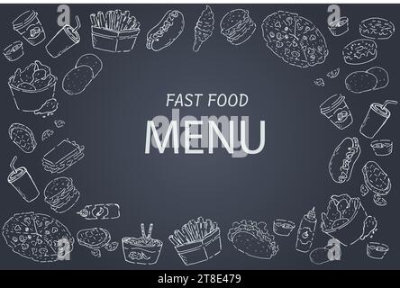 Fastfood-Vorlagenrahmen und Seitendesign für Menü Stock Vektor