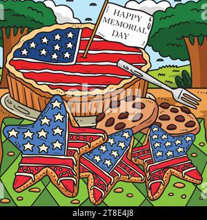 Memorial Day Star Cookies und Pie Colored Cartoon Stock Vektor