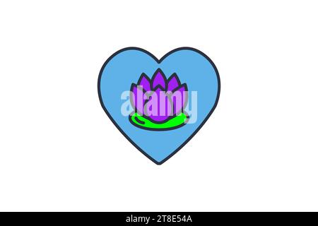 lotus in Heart-Symbol. Symbol für Meditation, Wellness, Spa. Symbolstil für flache Linien. Einfache Vektorkonstruktion bearbeitbar Stock Vektor