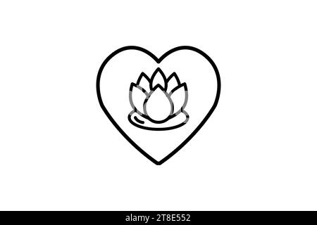 lotus in Heart-Symbol. Symbol für Meditation, Wellness, Spa. Liniensymbolstil. Einfache Vektorkonstruktion bearbeitbar Stock Vektor