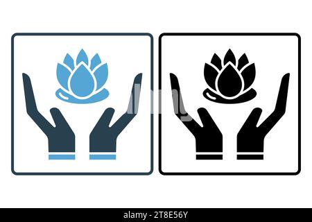 Lotus-Symbol für Hand halten. Symbol für Meditation, Wellness, Spa. Symbolstil durchgehend. Einfache Vektorkonstruktion bearbeitbar Stock Vektor