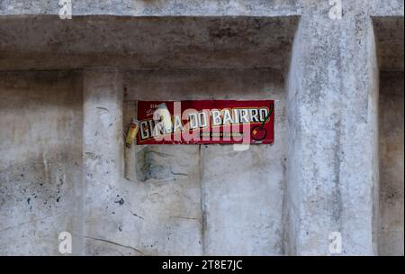 Nahaufnahme eines Straßenschmeckschilds in Tejo Port Belem Lissabon Stockfoto