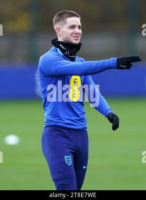 Der Engländer James McAtee während eines Trainings auf der Finch Farm in Liverpool. Bilddatum: Montag, 20. November 2023. Stockfoto