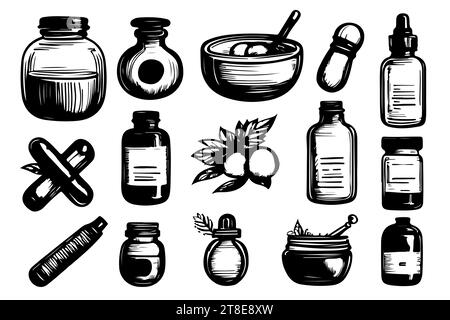 Verschiedene Arten von dünnen Vektor-Symbolen, schwarz-weiß-Kit. Vektorabbildung Stock Vektor