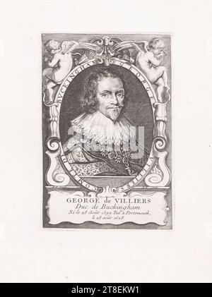 GEORGE VILLIERS EARL OF BVCKINGHAM. D.F. Pinx. A.P. Sculp. GEORGE de VILLIERS Duke of Buckingham, geboren am 28. August 1592. Getötet in Portsmouth, 28. August 1628 Stockfoto