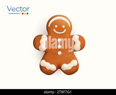 3D netter weihnachtskuchenmann, weibliche oder Mädchenversion, minimaler Stil, isoliert auf weißem Hintergrund. weihnachtskekse. 3D Essen und Dessert Vektor Illustration. Vektorabbildung Stock Vektor