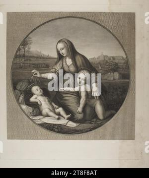 Mary, John and the Sleeping Christ Child, Pietro Antonio Leone Bettelini, 1763-1829, No later than 1829, Graphic Art, Kupfergravur, Papier, Farbe, Druckertinte, Kupfergravur, Bedrucken, Höhe (Plattenformat) 445 mm, Höhe (Papierformat) 502 mm, Breite (Plattenformat) 410 mm, Breite (Papierformat) 465 mm, Grafikdesign, Europa Stockfoto