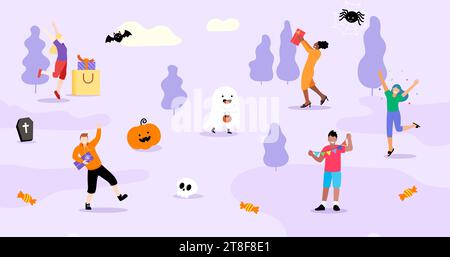 Banner Halloween Festival Party und feiere Konzeptillustrationen. Kollektion für Feiern. Flache Illustrationsart Stockfoto