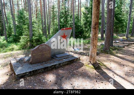 Amari Pilot Cemetary, alter russischer Militärfriedhof aus sowjetischer Zeit in der Nähe der ehemaligen russischen Militärbasis in Estland, mitten in einem Wald Stockfoto