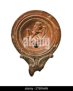 Lampe mit afrikanischem (?) Mann, der die Leier spielt, 50 - 75, Möbel, Lampe, gefeuert, modelliert, Höhe 9,9 cm, S, Keramik, römische Kaiserzeit (27 v. Chr. - 476) Stockfoto