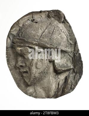 Kopf eines römischen Helms, 113, Skulptur, Relief, gegossen, Höhe 14,9 cm, Breite 12,7 cm, Skulptur, römisch, Kaiserzeit, Adoptivkaiser Trajan (98–117) Stockfoto