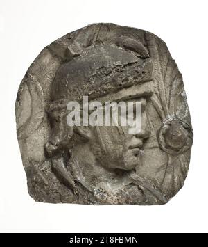 Kopf eines Helmhelms, 113, Skulptur, Relief, gegossen, Höhe 15,5 cm, Breite 15,2 cm, Skulptur, römisch, Kaiserzeit, Adoptivkaiser Trajan (98–117) Stockfoto