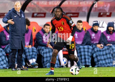 Brüssel, Belgien November 2023. BRÜSSEL, BELGIEN - 19. NOVEMBER: Johan Bakayoko aus Belgien spielt mit dem Ball während des Spiels der Gruppe F - UEFA EURO 2024 Europa-Qualifikation zwischen Belgien und Aserbaidschan am 19. November 2023 im King Baudouin Stadion in Brüssel. (Foto: Joris Verwijst/BSR Agency) Credit: Orange Pics BV/Alamy Live News Stockfoto