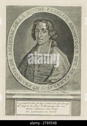 Möglicherweise graviert von Etienne Jehandier Desrochers (1668–1741). herr. FRANCOIS DE SALIGNAC DE LA MOTHE FENELON ERZBISCHOF HERZOG VON CAMBRAY. In Paris, in der Daumont Rue St. Martin. Dieser große Prälat ist klug und hat nichts, was von dem Rang abweicht, in den er vom Monarchen der Lilie gesetzt wurde; Rom wird seine Trauer durch die Prüfung seiner Schriften vollenden Stockfoto