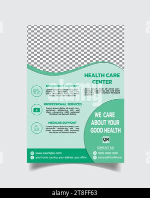 Medizinisches Flyer Design, Klinik Flyer Vorlage, Krankenhaus Flyer Faltblatt A4 Größe Stock Vektor